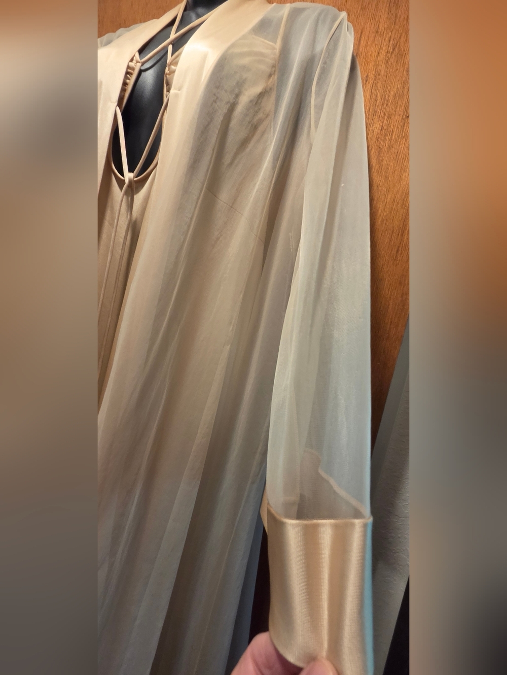 Vintage 70's JC Penny Elegant Cream Slip Chemise Dress & Sheer Robe SzM - Picture 3 of 16